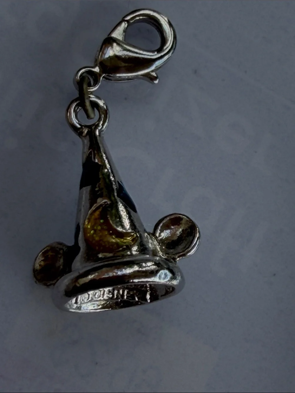 Silver Mickey Sorcerer Hat Charm with Yellow Accent